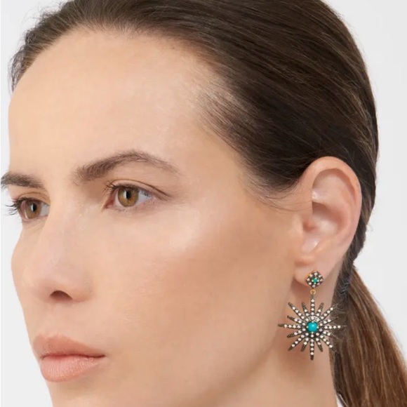 Turquoise and Silver Starburst Earrings - Picture 2 of 2